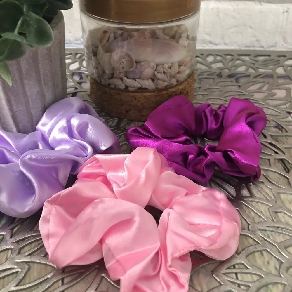 3 New Silk Scrunchies Purple, Lilac, Pink colors
